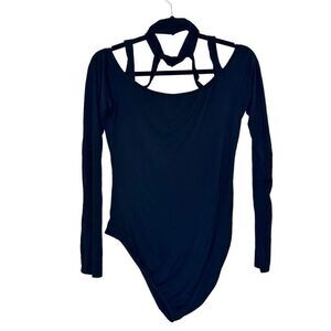 Fashion Nova Long Sleeve High Neck Cut Out Bodysuit Black Large